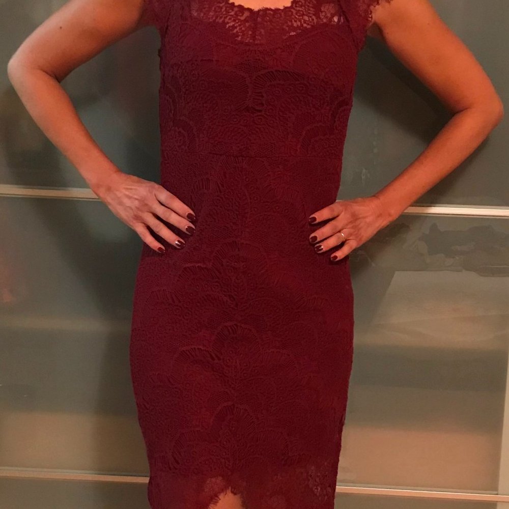 Free People stunning lace red wine / cherry  mini dress,